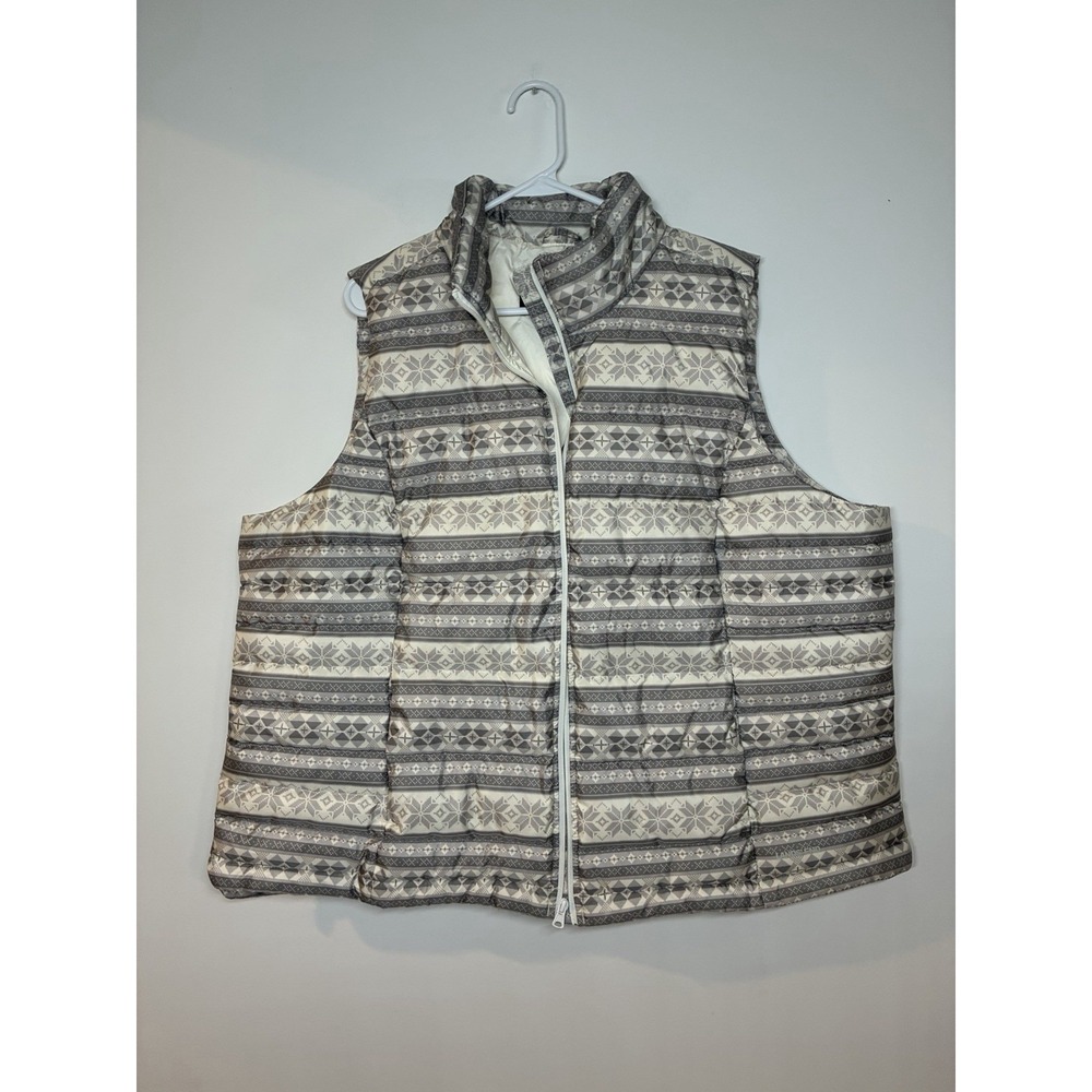Lands' End Down Puffer Vest Women's  2X  White Gray Snowflake Warm Winter
